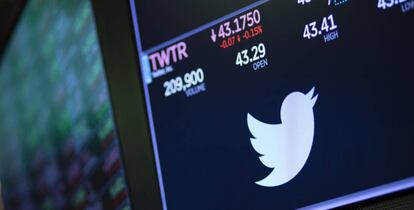 Foto de archivo de un panel con la cotización de Twitter en la Bolsa de Nueva York.