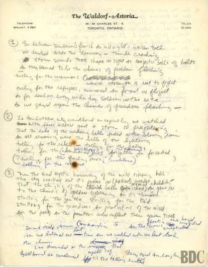 Letra manuscrita de la canción 'Chimes of Freedom', de Bob Dylan.