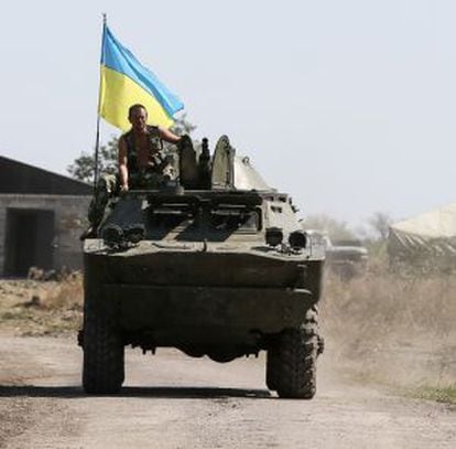 Un blindado ucranio en Donetsk.