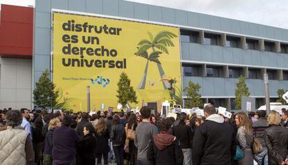 Trabajadores de Orizonia protestan en febrero por la situaci&oacute;n de la empresa. 