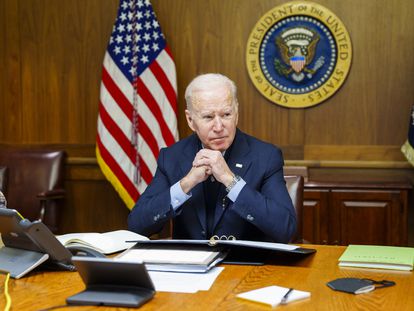El presidente de los Estados Unidos, Joe Biden, en Camp David, este sábado.