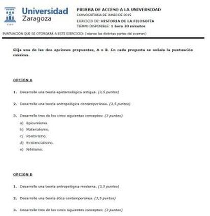 Examen de Filosofía en Aragón.
