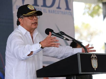 Gustavo Petro durante la presentación de la Política Nacional de Drogas, en el Tambo (Cauca).