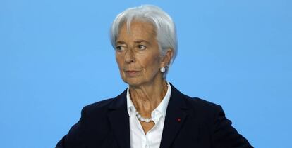 Christine Lagarde, presidenta del BCE, en rueda de prensa