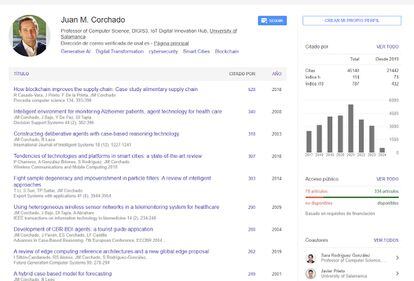 Profile of Juan Manuel Corchado on Google Scholar, inaccessible since March 12.