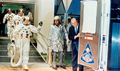 La tripulación del Apolo 8 momentos antes del lanzamiento