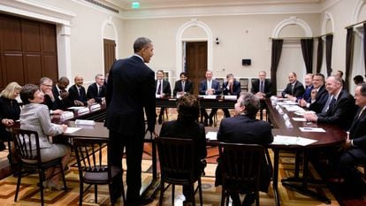 El expresidente de EEUU Barack Obama durante una reunión con el comité de BRT en una imagen de archivo.