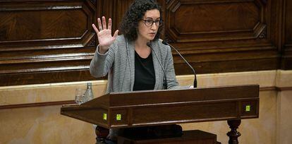 La portavoz de Junts pel S&iacute;, Marta Rovira, en una intervenci&oacute;n en el Parlament.