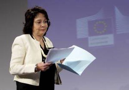 La comisaria europea de Pesca, Maria Damanaki, durante una rueda de prensa en Bruselas (Bélgica), el pasado mes de noviembre. EFE/Archivo