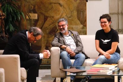 Torra reunido con Carles Riera y Natalia Sánchez (CUP).