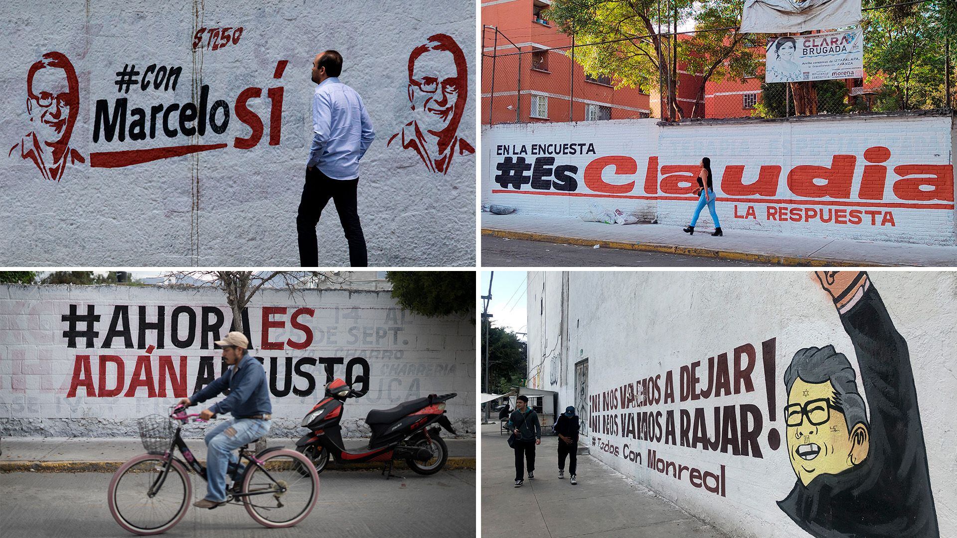 Bardas pintadas con mensajes de apoyo a las 'corcholatas' de Morena.