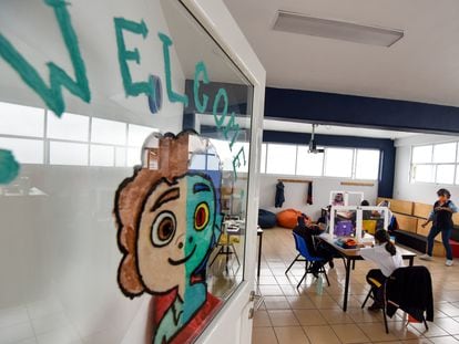 Aspecto de un aula en una escuela privada en el Estado de México.
