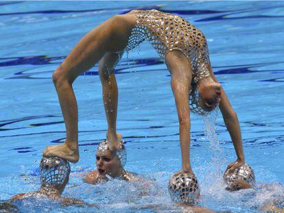 El equipo espa&ntilde;ol de nataci&oacute;n sincronizada en los Juegos de Londres.