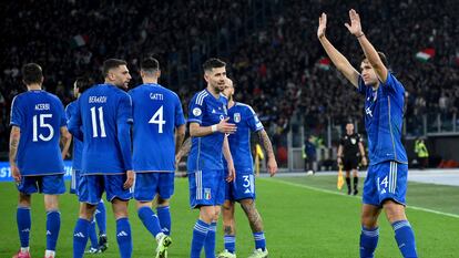 Chiesa celebra el 2-0 ante Macedonia, este viernes en Roma.