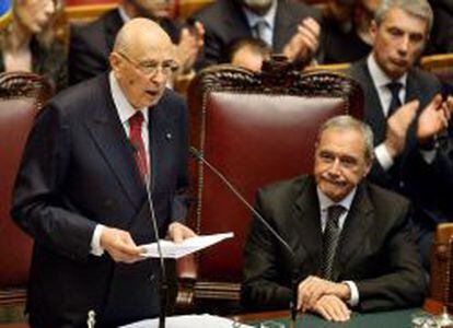 Giorgio Napolitano jura su cargo tras ser reelegido presidente de Italia, esta tarde, en Roma.