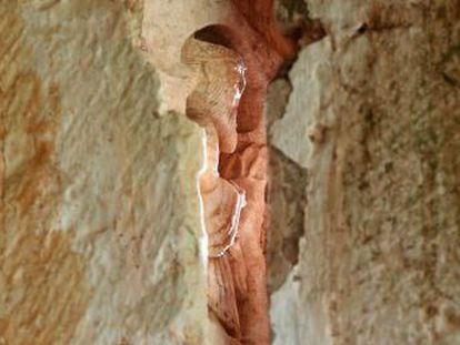 La iglesia de la despoblada localidad palentina de Quintanilla de la Berzosa escondía tras una grieta varias figuras talladas en piedra