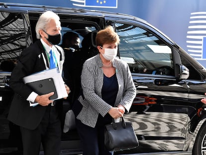 La directora gerente del FMI, Krislatina Georgieva, llegando a una cumbre en Bruselas el pasado mes de febrero.