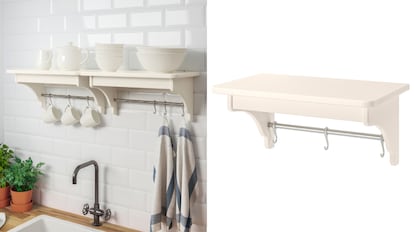 Barra de cocina, soporte para ollas de cocina montado en la pared para colgar  utensilios de cocina, soporte de barra para colgar de 40 cm con 8 ganchos