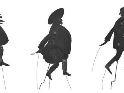 Les ombres xineses creades per Casas y Meifrén de Maurici Vilomara (esquerra), Pompeu Gener y Àngel Guimerà, que s'exposenal MNAC.