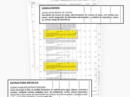 Epígrafes del certificado de obra de un local en en Madrid en los que figuran operaciones de envergadura que solo puede autorizar un arquitecto.