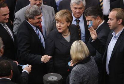Angela Merkel tras la votación en el Bundestag.