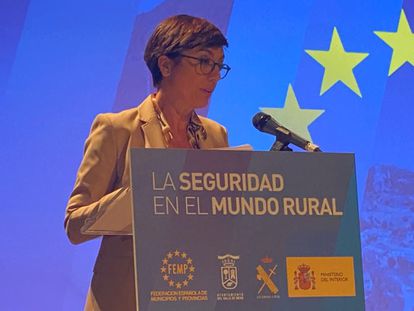 La directora general de la Guardia Civil, María Gámez, en la presentación del Plan de Seguridad en el Mundo Rural, en Villasana de Mena (Burgos) este viernes.