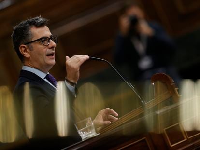 El ministro de la Presidencia, Félix Bolaños, durante su intervención en el pleno del Congreso, este miércoles, el proyecto de Presupuestos de 2023.