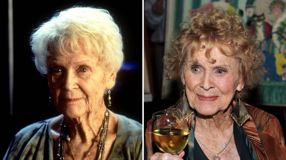 Gloria Stuart, en 'Titanic' y en la celebración de sus 100 años, en julio de 2010.