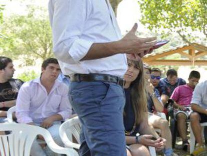 El secretari general del PSOE, Pedro Sánchez, en unes jornades de joves a Pedrezuela (Madrid).
