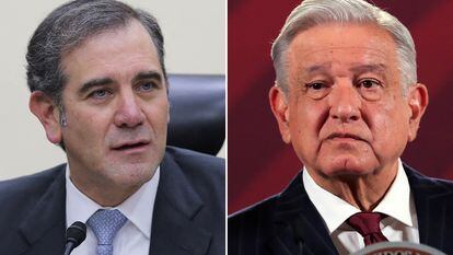 El consejero presidente del INE, Lórenzo Córdova, y el presidente de México, Andrés Manuel López Obrador.