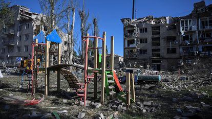 Zona residencial de Pokrovsk, en la región de Donetsk, dañada por los ataques con misiles rusos, el 8 de agosto.