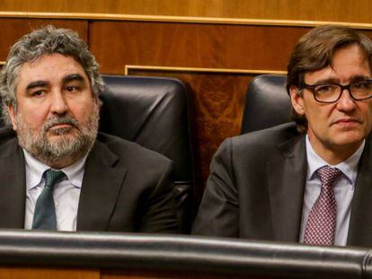 El ministro de Cultura, José Manuel Rodríguez Uribes, junto al ministro de Sanidad, Salvador Illa, en una imagen de archivo.