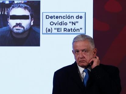 El presidente Andrés Manuel López Obrador, durante la conferencia matutina en la que anunció la detención.