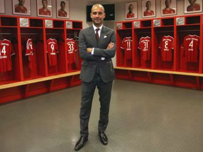 Pep Guardiola, ayer en el vestuario del Bayern Múnich