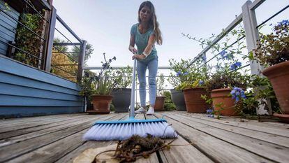 Cristina, limpiando la casa de una familia Inglesa en Gibraltar.