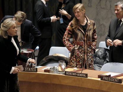 Mar&iacute;a Emma Mej&iacute;a y Samantha Power, el pasado enero en la sede de la ONU.