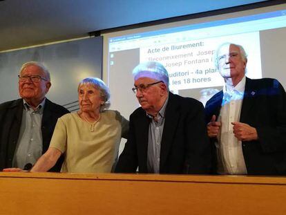 D'esquerra a dreta: Josep Poca, Florència Ventura, Josep Fontana i Jaume Sobrequés.