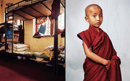 Sherap, 10 años, reside de forma espartana en un monasterio del Tíbet donde ingresó para ser monje, condición que, según se cree, da buena suerte a la familia.