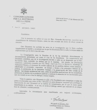 Esta es la carta de respuesta que envió el Vaticano.