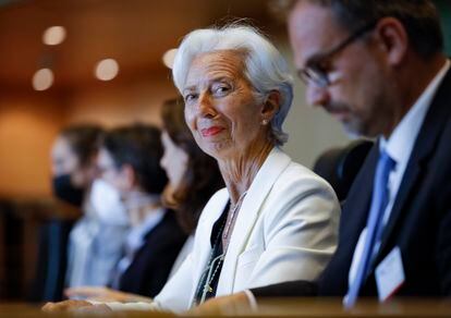 La presidenta del BCE Christine Lagarde, este lunes en Bruselas.
