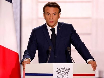 Emmanuel Macron, durante su discurso de investidura de este sábado en el Palacio del Elíseo, en París.