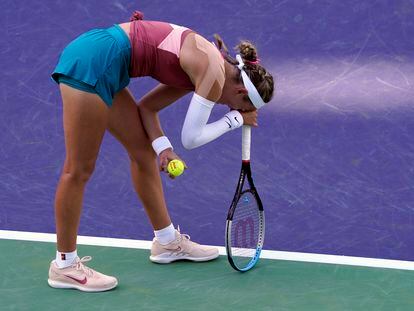 Azarenka, el pasado día 14 durante el partido contra Rybakina en Indian Wells.