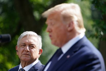 Trump y López Obrador, durante su comparecencia en la Casa Blanca, el 8 de julio de 2020.