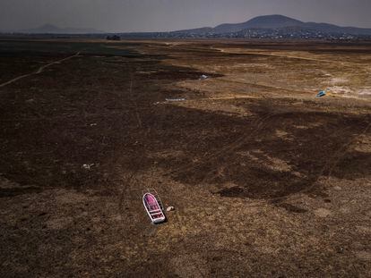 Vista aérea de la laguna de Zumpango, en el Pueblo Nuevo de San Pedro, Estado de México, el 29 de febrero de 2024.