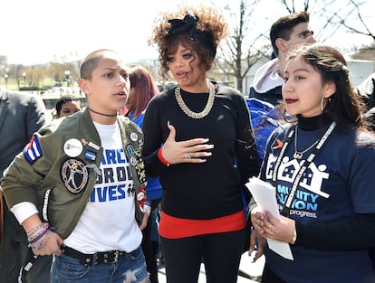 Acudió con las activistas Emma González (izda.) y Edna Chavez a la ‘March For Our Lives’ de 2018 en Washington.