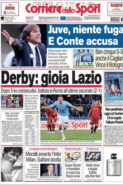Portada del 'Corriere dello Sport', que destaca el derbi romano.