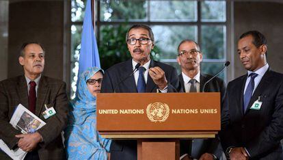 El líder de la delegación saharaui y del Frente Polisario, Khatri Addouh, este miércoles en Ginebra.