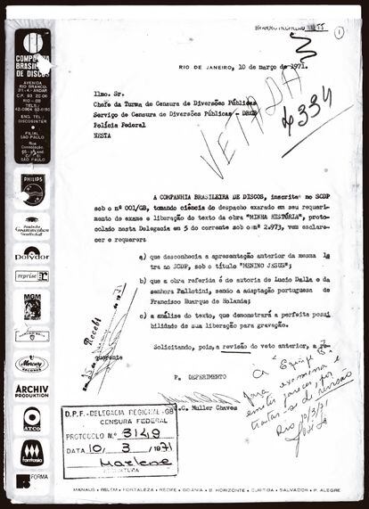 Documentos oficiales de canciones vetadas por los censores.