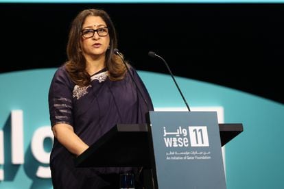 Saafena Husain, el martes en la ceremonia de Wise 2023, de la Qatar Foundation.