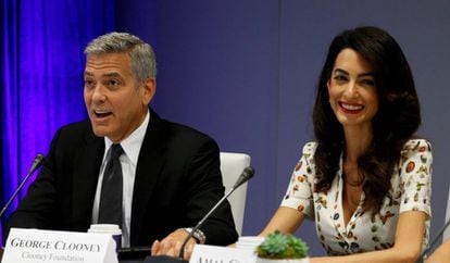 George Clooney y su esposa, en Naciones Unidas